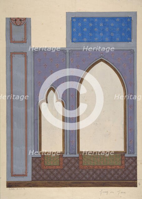 Design for wall decoration in the house of Baron Malet in Jouy-en-Josas (Seine et Gise), 1871. Creators: Jules-Edmond-Charles Lachaise, Eugène-Pierre Gourdet.