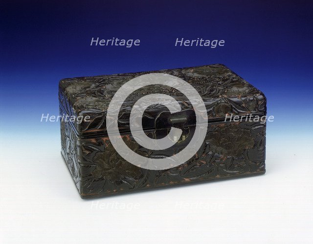 Carved brown lacquer box with phoenixes, mid-late Ming dynasty, China, 1500-1644. Artist: Unknown