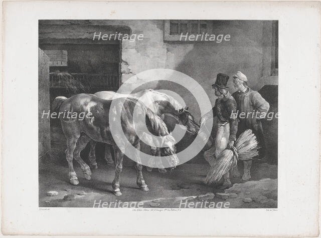 Two Post Horses at the Door of a Stable, 1822. Creator: Theodore Gericault.