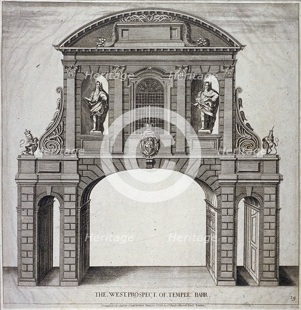 The West Prospect of Temple Bar, London, c1770. Artist: John Nixon