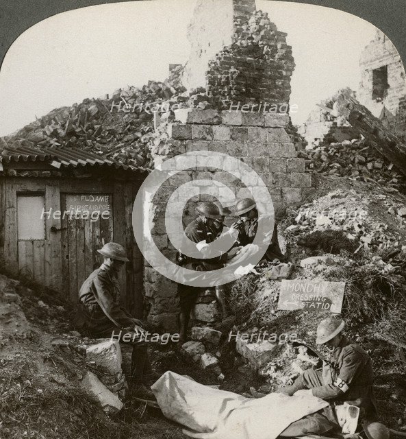 The Royal Army Medical Corps at Monchy dressing station, France, World War I, 1914-1918.Artist: Realistic Travels Publishers