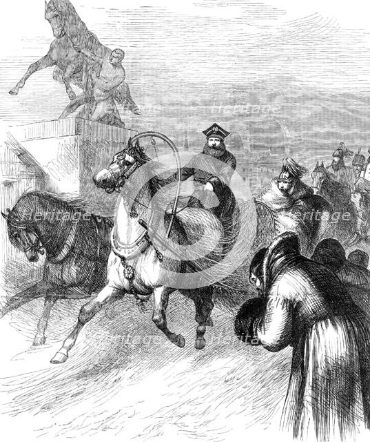 The late Emperor Alexander II. riding in a sledge through St. Petersburg, 1881. Creator: Unknown.