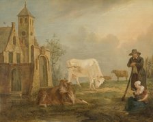 Landscape with Peasants and Cows, 1777. Creator: Peter van Regemorter.
