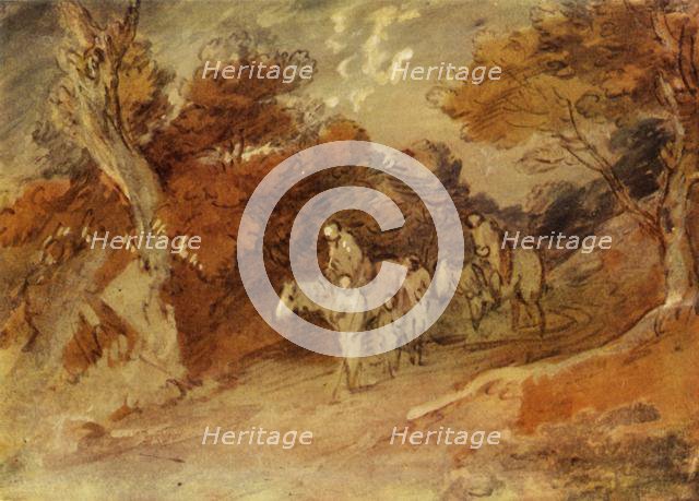 'Figures and Horses in a Country Lane', mid-late 18th century, (1934).  Creator: Thomas Gainsborough.