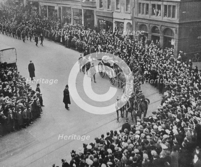 'Funeral procession, with full military honours, of the captain of the Blucher', 1915.  Artist: Unknown.