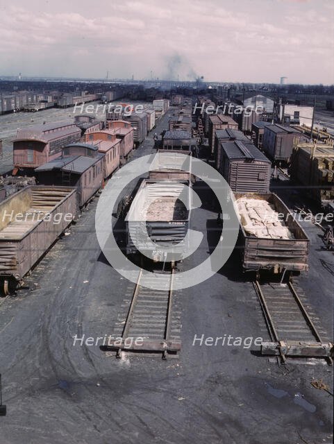 General view of part of the rip tracks at C & NW RR's Proviso yard, Chicago, Ill., 1943. Creator: Jack Delano.