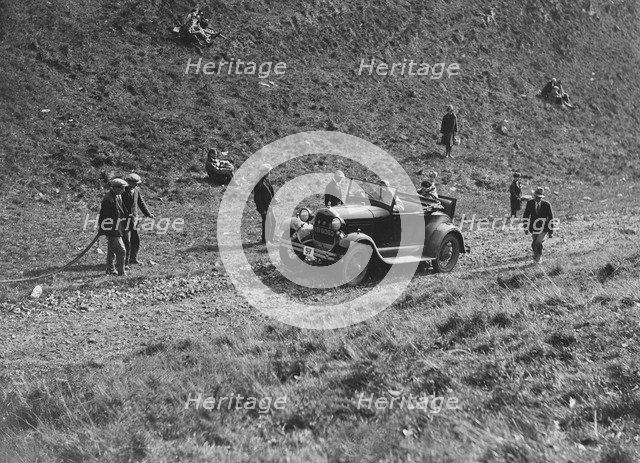 Ford Model A of FH Grain competing in the MCC Sporting Trial, Litton Slack, Derbyshire, 1930. Artist: Bill Brunell.