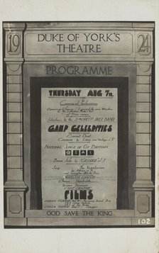 A variety programme for the Duke of York's theatre, 1924. Creator: Unknown.