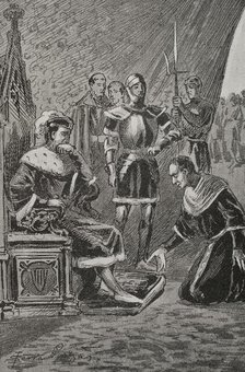 James before Ferdinand I of Aragon, Count of Urgell's revolt (1413-1414), 1890.  Creator: Joan Serra y Pausas.