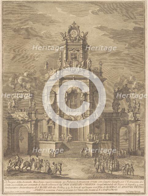 The Seconda Macchina for the Chinea of 1776: A Palace with a Loggia for the Lottery Draw, 1776. Creator: Giuseppe Vasi.