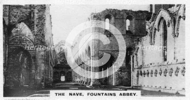 The Nave, Fountains Abbey, North Yorkshire, c1920s. Artist: Unknown