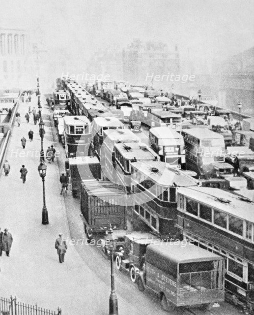 Traffic Jam on Blackfriars Bridge, London, c1935. Artist: George Davison Reid