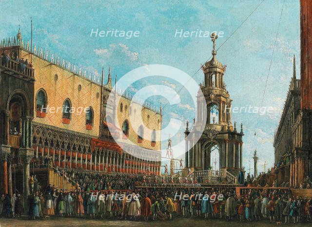 The Giovedì Grasso Festival in front of the Ducal Palace in Venice, 1830s. Creator: Bison, Giuseppe Bernardino (1762-1844).