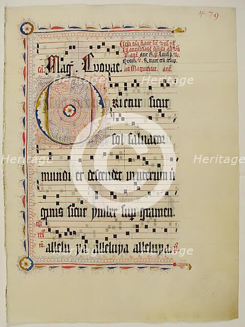 Manuscript Leaf with Initial O, from an Antiphonary, German, second quarter 15th century. Creator: Unknown.