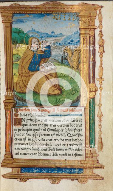 Printed Book of Hours (Use of Rome): fol. 17r, St. John on Patmos, 1510. Creator: Guillaume Le Rouge (French, Paris, active 1493-1517).