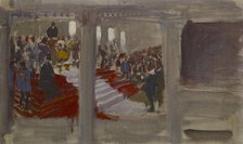 The opening of the university, a rehearsal for the wall painting of the banquet hall..., c1915. Creator: Akseli Gallen-Kallela.