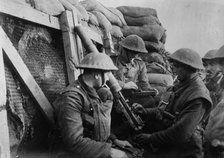 Machine gun in front line trench, between c1915 and c1920. Creator: Bain News Service.