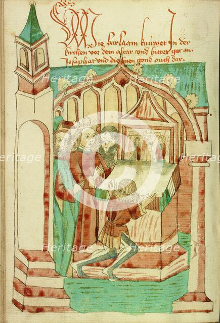 Barlaam Kneeling before an Altar with Josaphat Nearby; Barlaam und Josaphat, 1469. Creators: Hans Schilling, Diebolt Lauber.