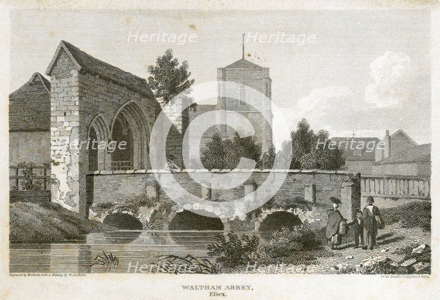 Bridge and gatehouse of Waltham Abbey, Essex, 1800. Artist: Unknown.