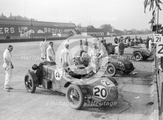 Alvis and Lea-Francis cars at the JCC Double Twelve race, Brooklands, 8/9 May 1931. Artist: Bill Brunell.