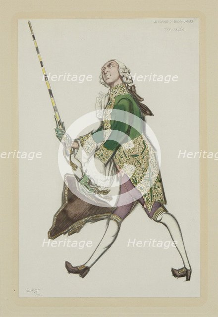 Costume design for Rinaldo in the ballet The Good-Humoured Ladies by Scarlatti, 1917. Artist: Bakst, Léon (1866-1924)