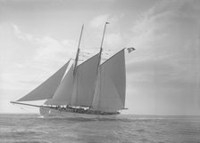 The schooner 'Halcyon' under sail, 1911. Creator: Kirk & Sons of Cowes.