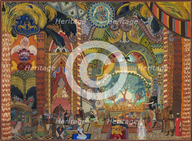 Stage design for the ballet The Firebird by I. Stravinsky. Artist: Pleshakov, Vladimir (1891-1942)