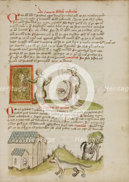 A Man Painting a Picture of his Wife: A Wolf before a House with..., third quarter of 15th century. Creator: Unknown.