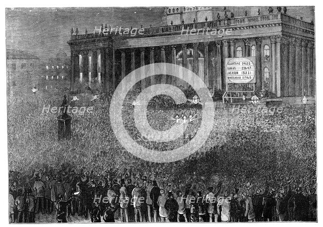 Declaring the result of the poll during the general election, Leeds, West Yorkshire, 1880. Artist: Unknown