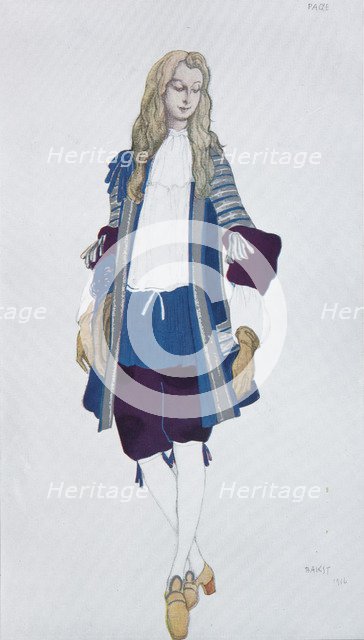 Page de la princesse. Costume design for the ballet Sleeping Beauty by P. Tchaikovsky, 1916. Artist: Bakst, Léon (1866-1924)