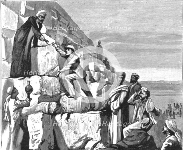 ''H.R.H. The Prince of Wales in Egypt -- The Ascent of the Great Pyramid', 1891. Creator: Unknown.