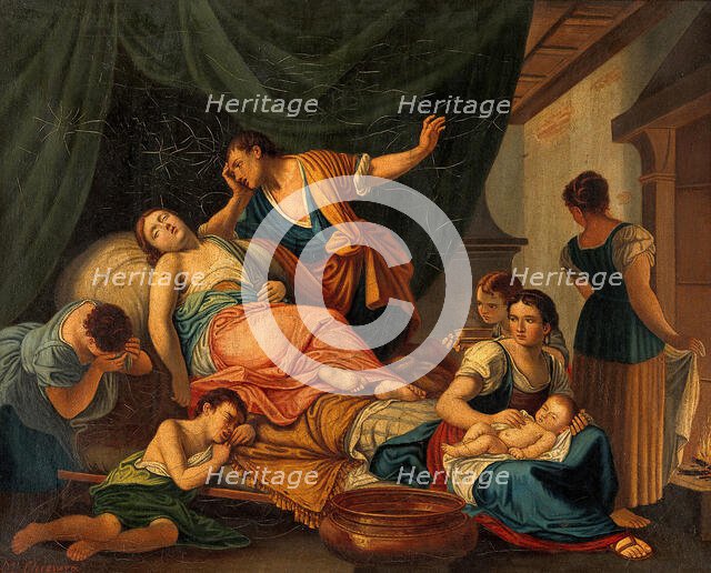 The birth of Benjamin and the death of Rachel. Creator: Giambettino Cignaroli.