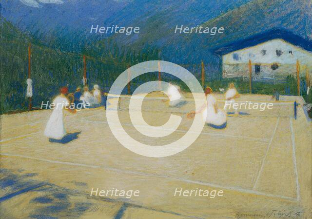 Tennis court at Gossensass, 1908. Creator: Graf, Ludwig Ferdinand (1868-1932).
