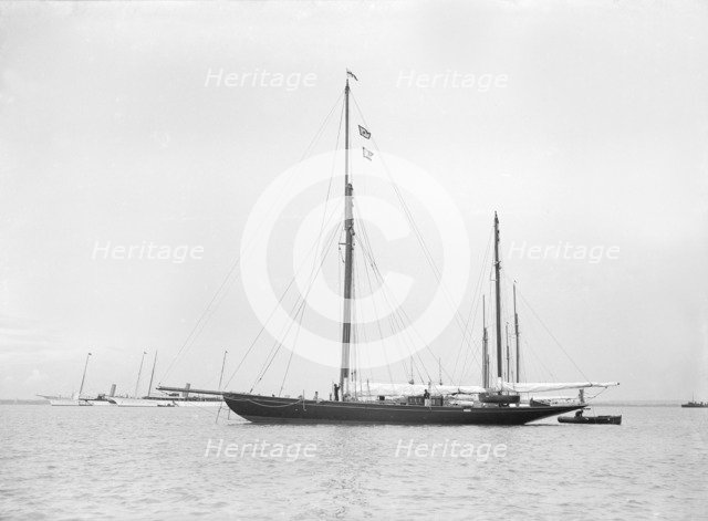 The ketch 'Valdora' at anchor, 1913. Creator: Kirk & Sons of Cowes.