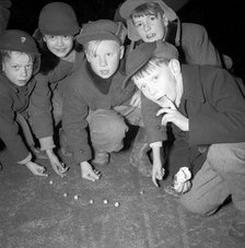 Five boys play marbles, Landskrona, Sweden, 1955. Artist: Unknown