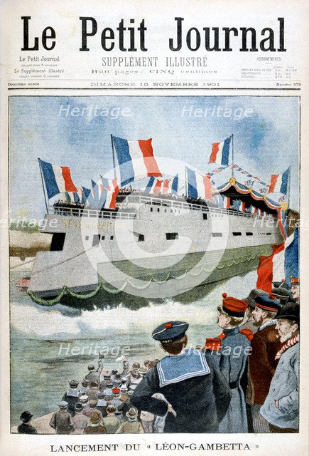 The launching of the armoured cruiser 'Leon Gambetta', France, 1901. Artist: Unknown
