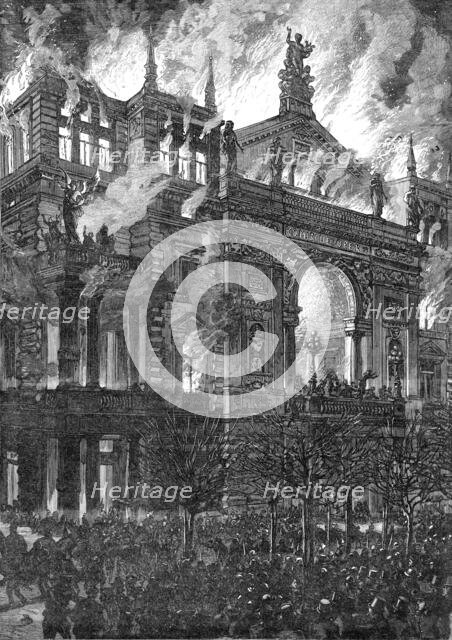 Burning of the Ring Theatre at Vienna drawn by J. Schonberg from a sketch by Mangold of Vienna, 1881 Creator: Unknown.