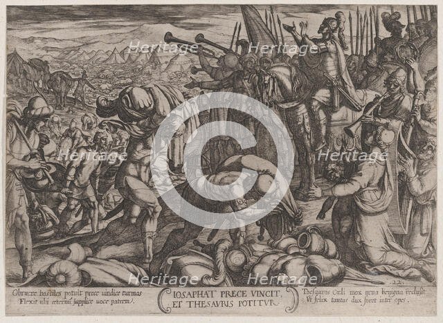 Plate 22: Josaphat Thanking God for His Victory, from 'The Battles of the Old..., ca. 1590-ca. 1610. Creator: Antonio Tempesta.
