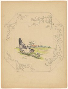 Design for model 'square' board with a hen and three chicks, c.1875-c.1880. Creator: Albert Louis Dammouse.
