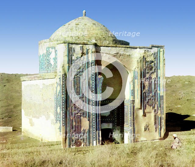 Tomb on the mountain in Shakh-i Zindeh, Samarkand, between 1905 and 1915. Creator: Sergey Mikhaylovich Prokudin-Gorsky.