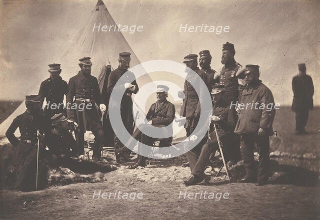 Lieutenant General Sir J. L. Pennefather and Staff, 1855. Creator: Roger Fenton.