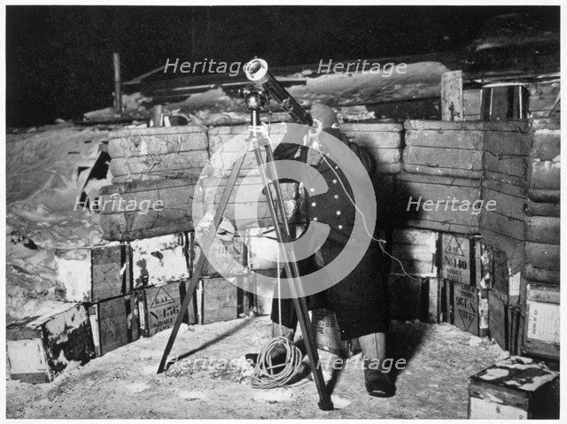 'Commander Evans observing an Occulation of Jupiter', Antarctica, 1910-1912. Artist: Herbert Ponting