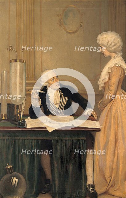 Lavoisier explaining to his wife the result of his experiments on air, c1770s, c1910s. Creator: Ernest Board.