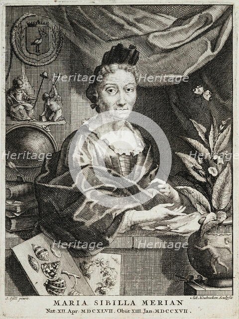 Portrait of Maria Sibylla Merian (1647-1717), 1717. Creator: Gsell, Georg (1673-1740).