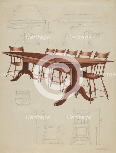 Shaker Dining Table and Chairs, c. 1937. Creator: Lon Cronk.