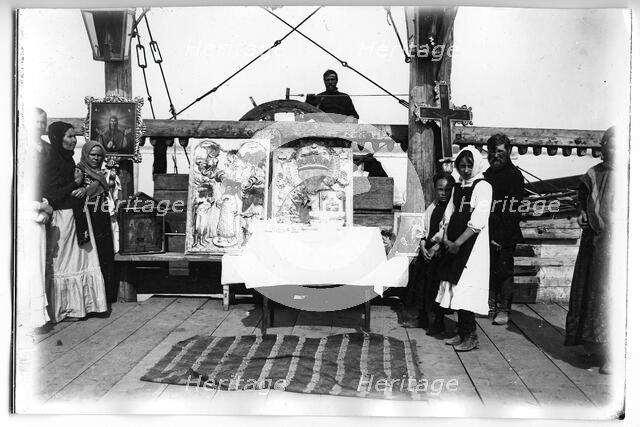 A prayer service on a steamship on the feast of St. Nicholas on 9 (12) May, 1880. Creator: Unknown.