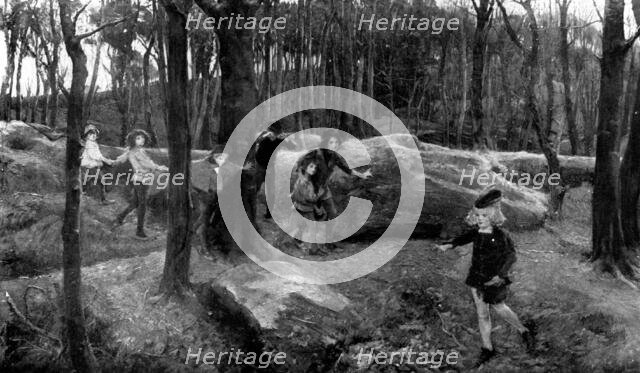 Pictures from the Royal Academy: Hop-O'-My-Thumb guided his brothers safely..." - Eliz. Forbes, 1898 Creator: Unknown.