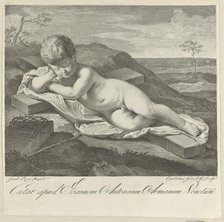 The Christ Child sleeping on a cross in a landscape, crown of thorns in the foreground,..., 1765-80. Creator: Gaetano Gandolfi.