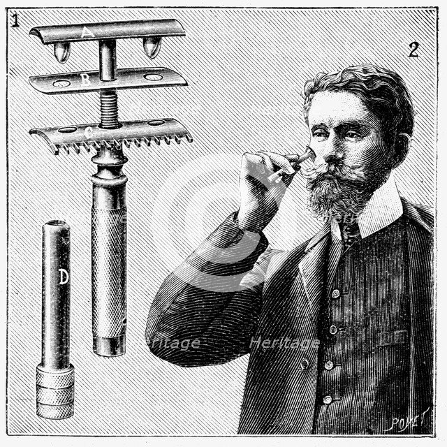 King Gillette's safety razor with replaceable blade, 1905. Artist: Unknown