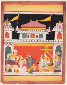 Shri Raga, from a Ragamala series; Three musicians perform before a noble, c. 1650. Creator: Unknown.